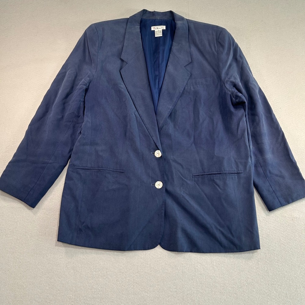 Vintage Talbots Blazer Women 18 Navy Blue 100% Silk Two Button Work Jacket